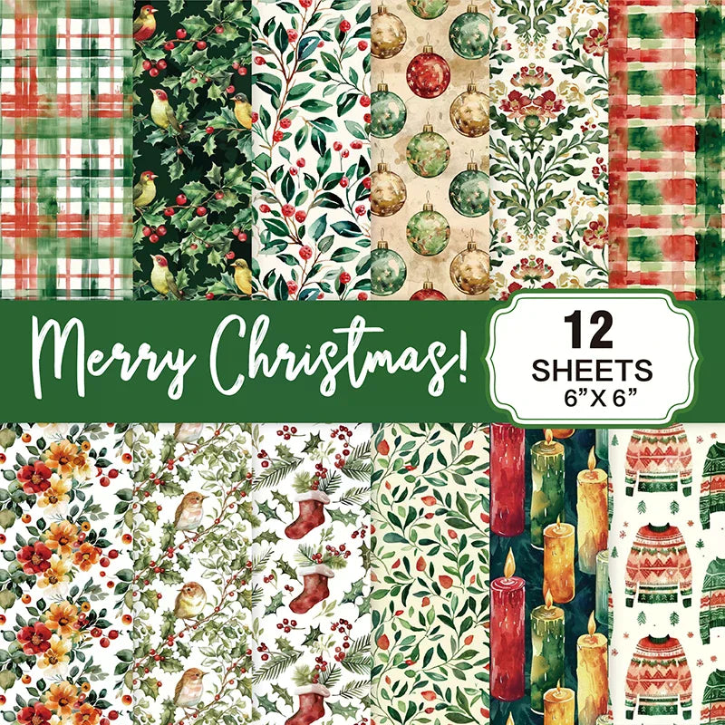 Christmas Scrapbook Paper Pad 6x6 | 12 Sheets 160gsm Acid-Free