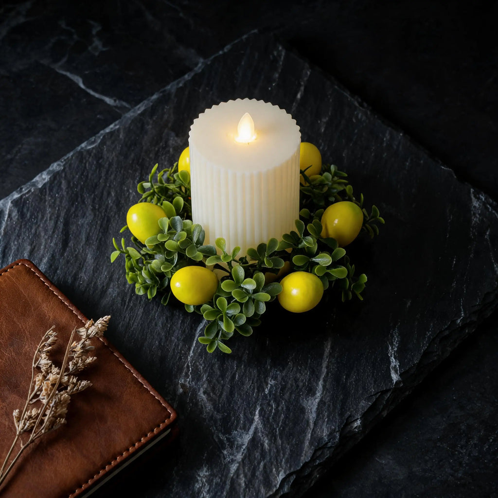 Candle Holder Artificial Table Centerpiece Decor Lemon Wreath Vivid