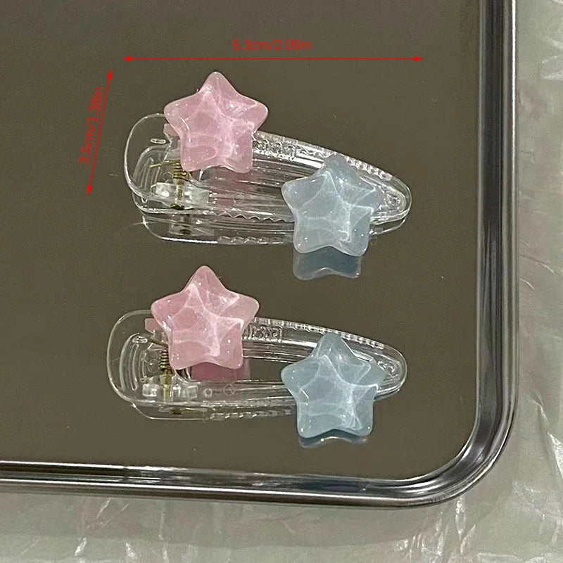 Y2K Star Pentagram Hair Clip – Cute Pink Blue Resin Hairpin