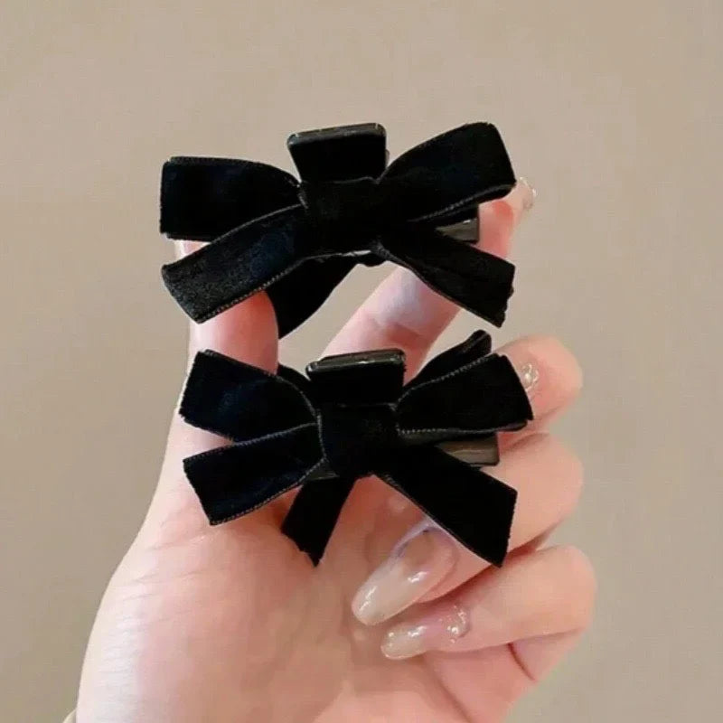 Black Bow Small Grab Clip Women's Autumn Winter Vintage Velvet Bangle