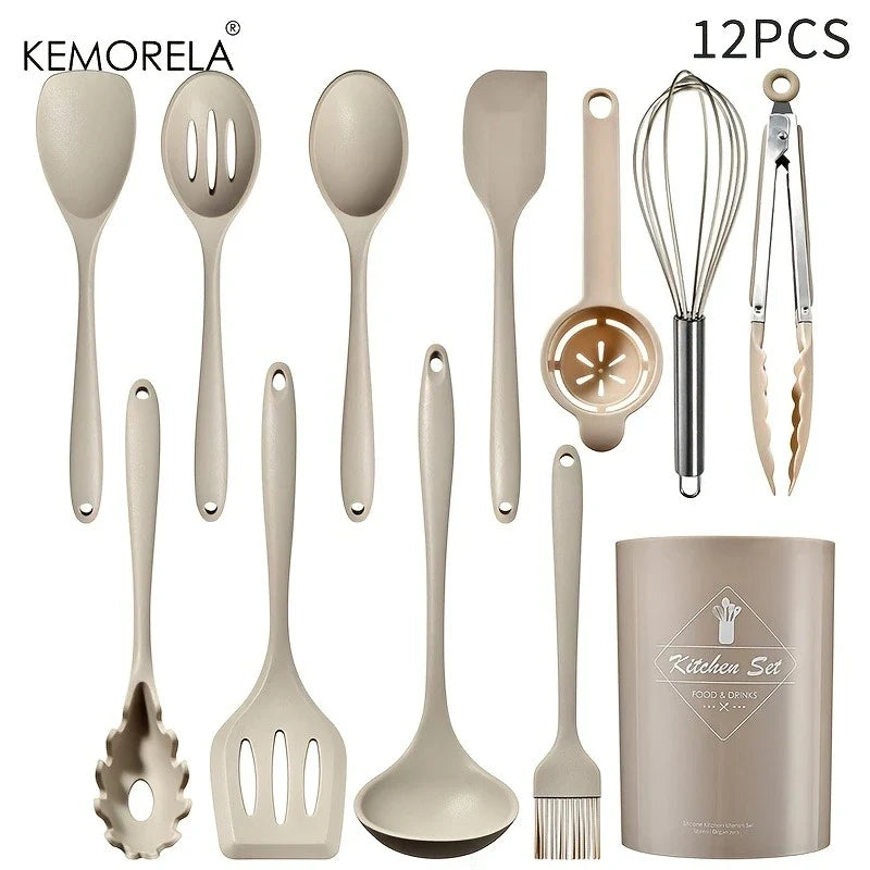 KEMORELA 12-Pc Silicone Cooking Utensil Set – Spatula Tongs Whisk