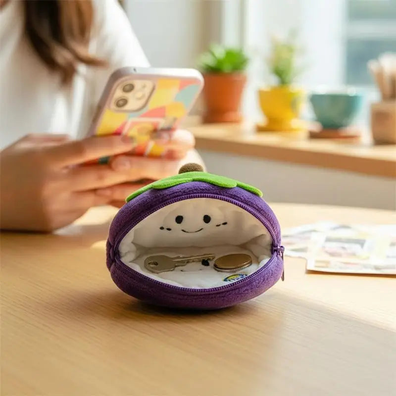Fruit Plush Coin Purse – Cute Mini Wallet & Key Organizer