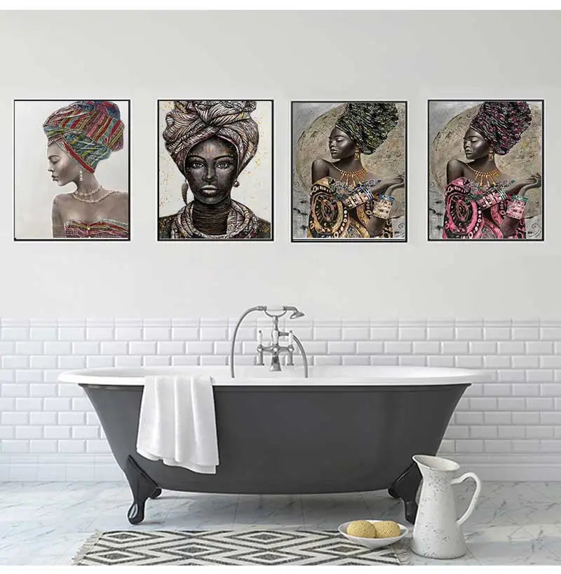 African Woman Portrait Canvas Wall Art | Boho Living Room Print