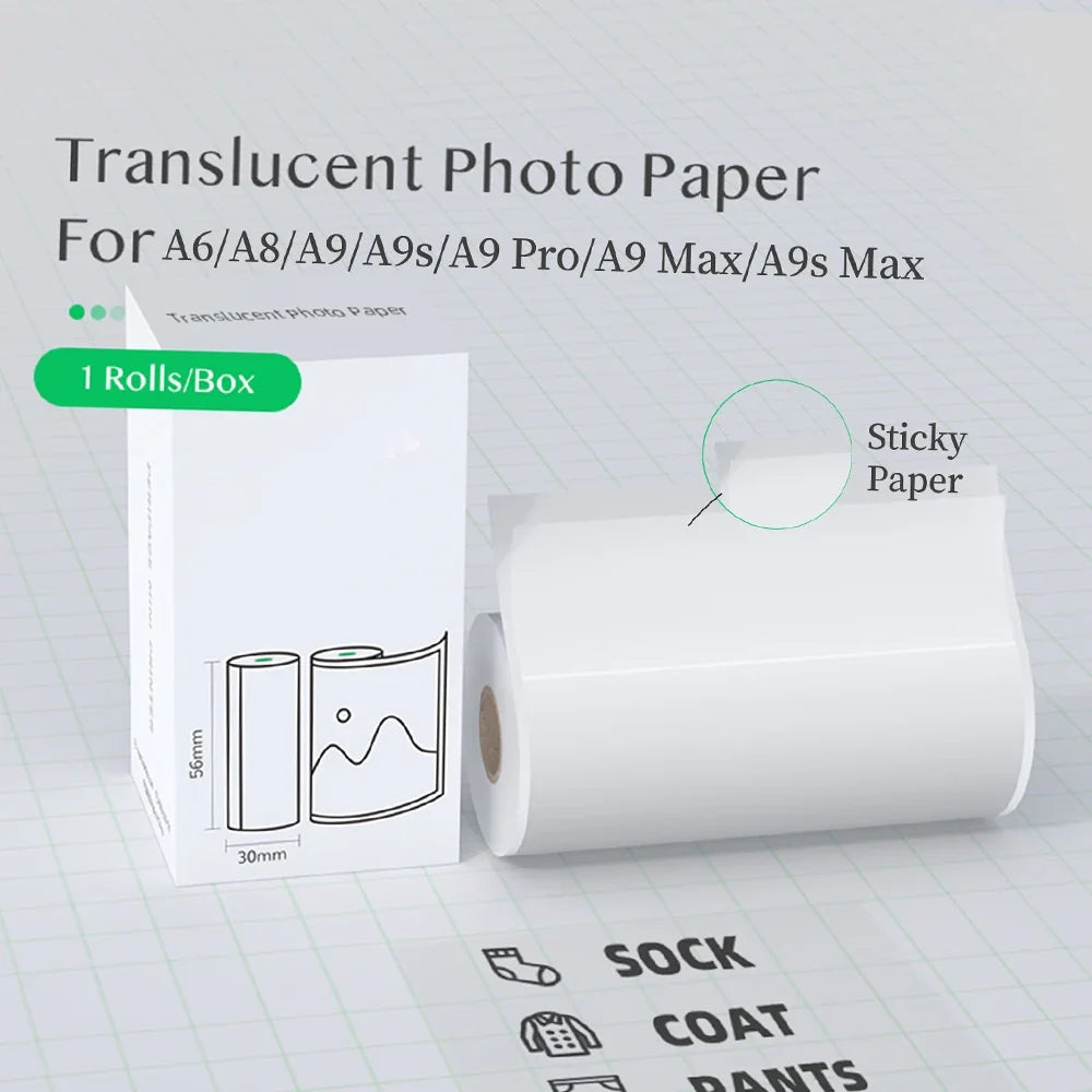PeriPage BPA-Free Translucent Thermal Sticker Paper Roll 56×30mm