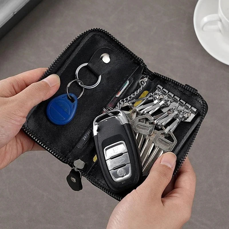 JETTING PU Leather Key Bag – Zipper Organizer for Men & Women