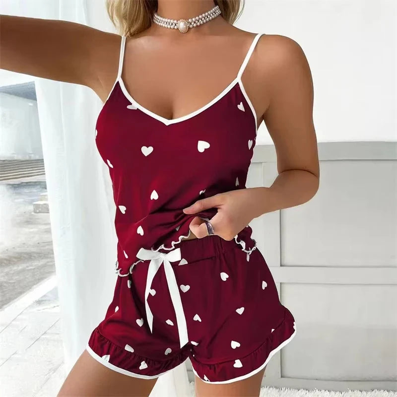 Women's Lace Sleeveless Pyjama Set – 2-Piece Shorts & Vest