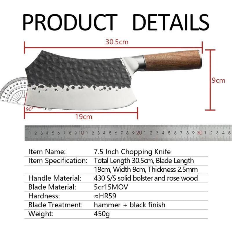 Hand-Forged Meat Cleaver Knife – 7.5" Stainless Steel Butcher