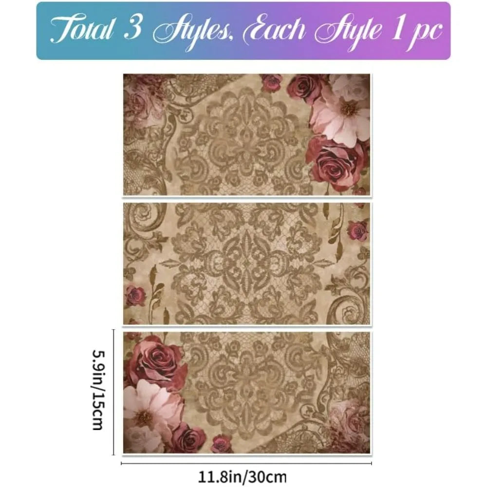 Lace Rose Rub-On Transfers for Furniture – 3 Sheets 11.8x5.9"