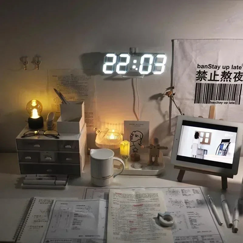 3D LED Digital Wall & Desk Clock – Alarm & Auto Brightness