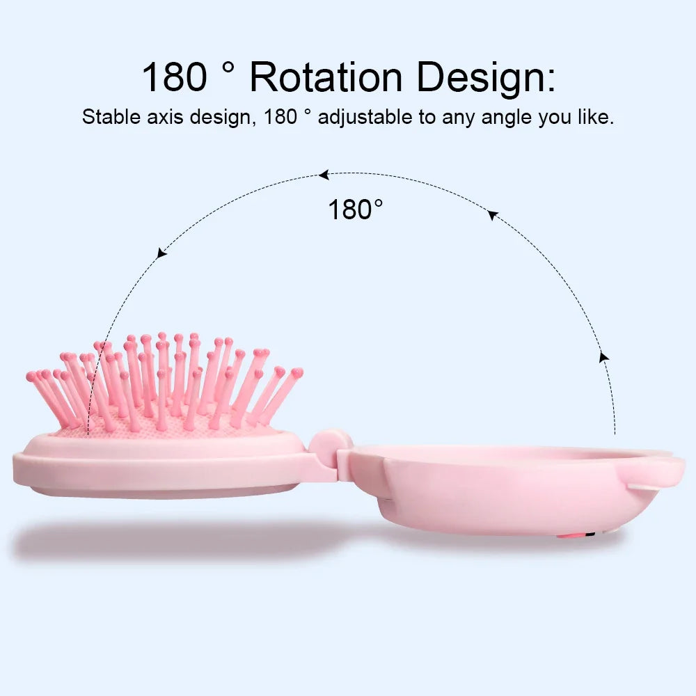 Mini Folding Hair Brush with Mirror – Portable Travel Comb