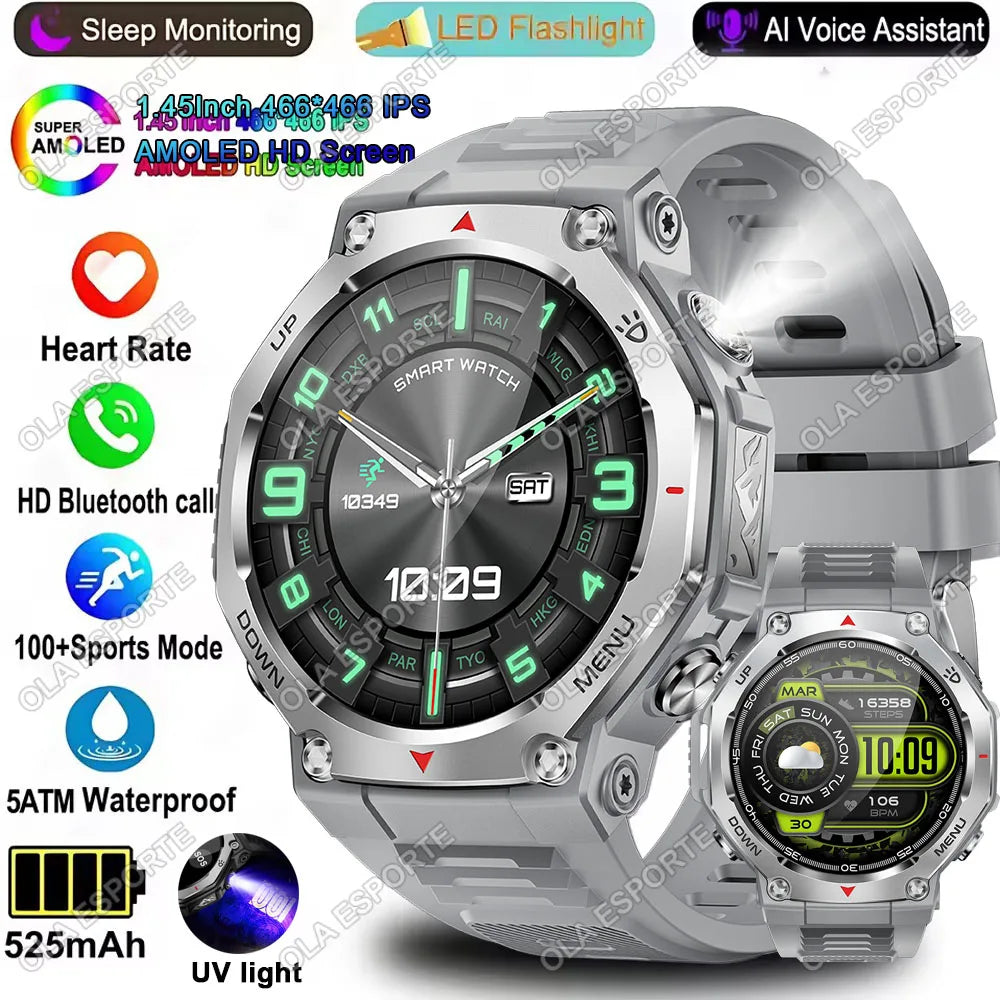 Military-grade Outdoor Sports Smartwatch 520mAh GPS LED Flashlight