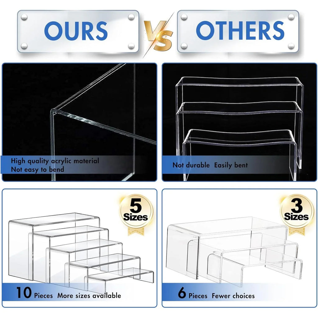 Clear Acrylic Display Risers – Set of 5, 8 or 10 Stands