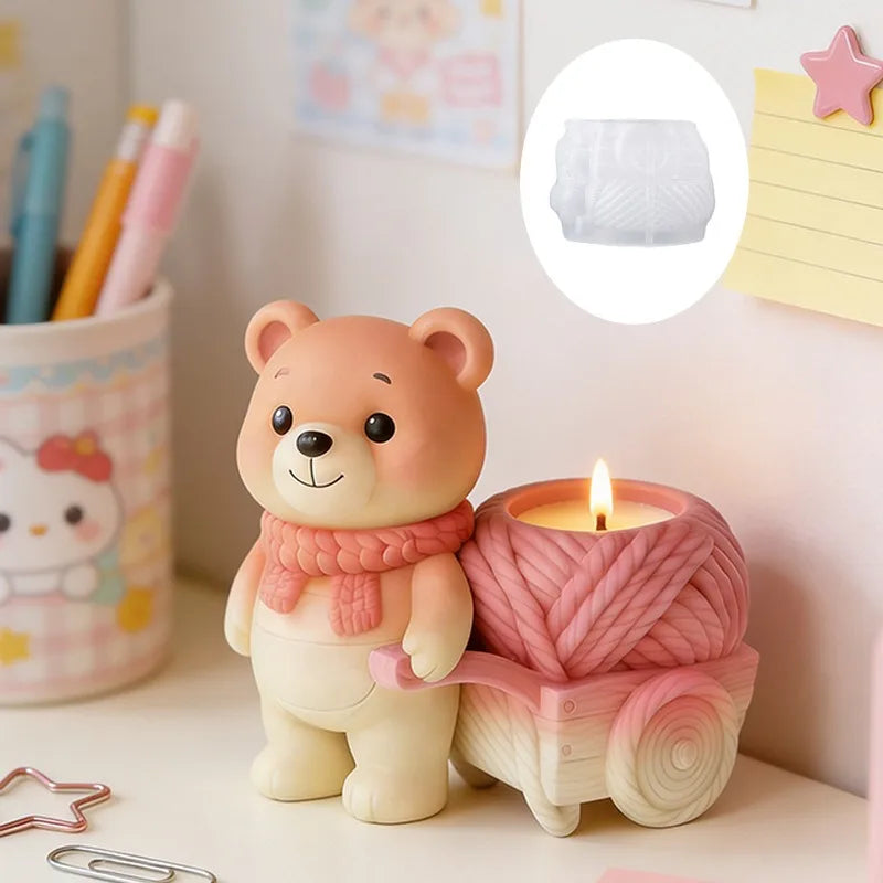 Floral Cart Bear Silicone Mold DIY Cement Plaster Gypsum Cup Resin