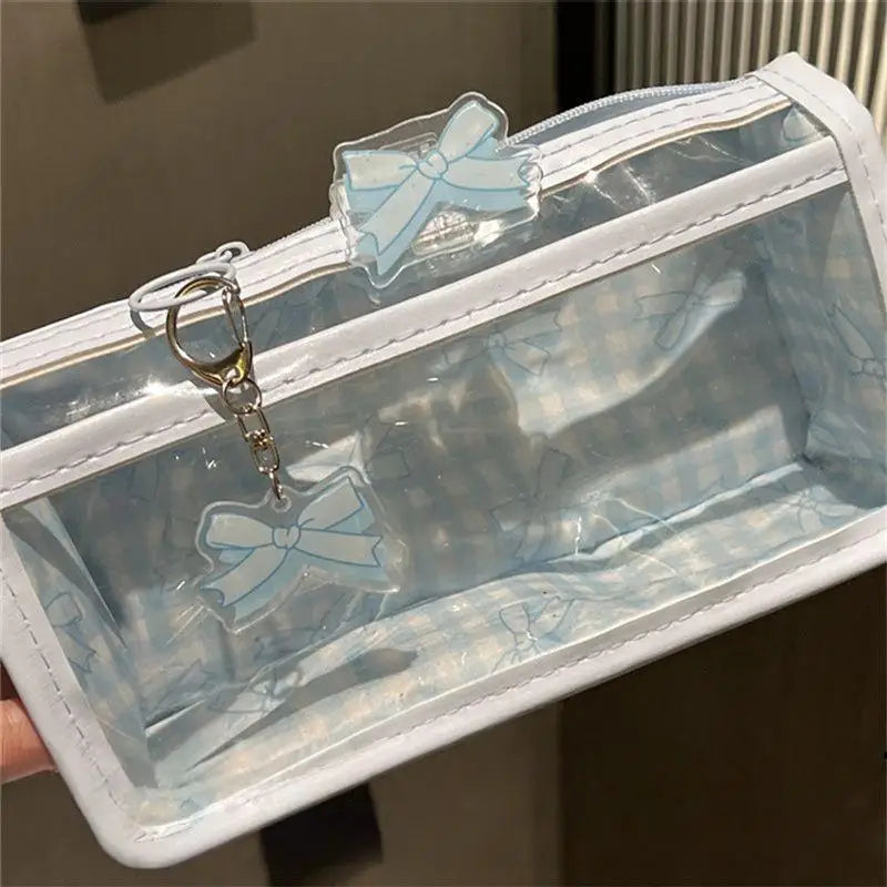 Transparent Bow Zipper Pencil Case | Large Capacity Storage Bag