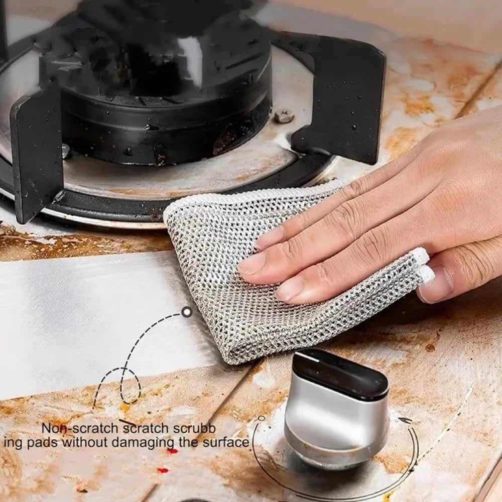 Silver Wire Mesh Cleaning Cloths | Kitchen Scrub Towels 3/5/10 PCS
