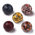 Leopard Print Round Wood Beads 10mm Mixed Color – 10 Pc