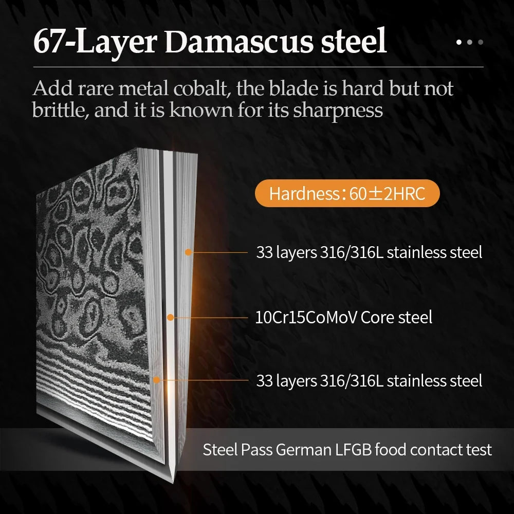 XINZUO 5-Piece Damascus Steel Knife Set | 67-Layer Rosewood