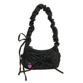 Black Bow Washed Denim Shoulder Bag | Korean Style Handbag