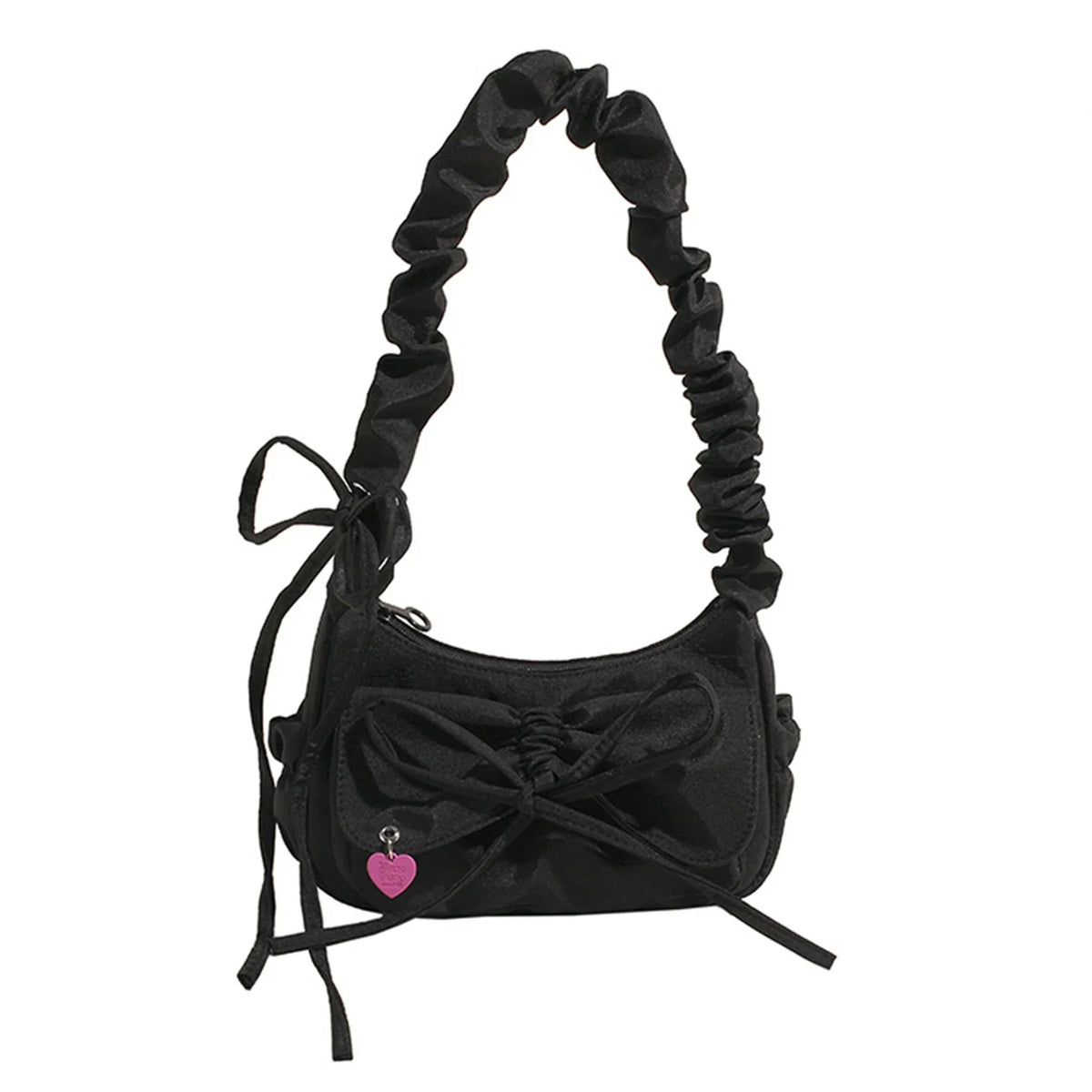 Black Bow Washed Denim Shoulder Bag | Korean Style Handbag