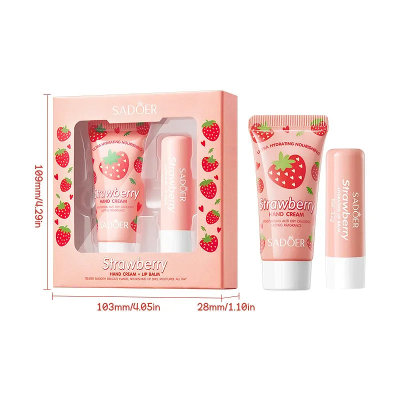 BIOAOUA Strawberry Hand Cream & Lip Balm Set – Moisturizing