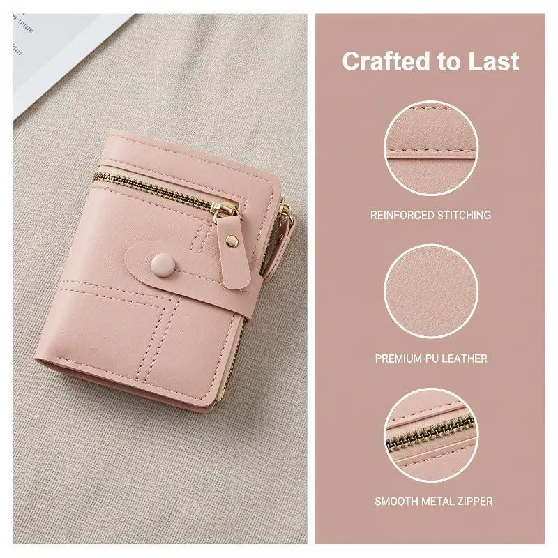 Slim PU Leather Women's Wallet – Zipper Coin Pocket & Card Slots