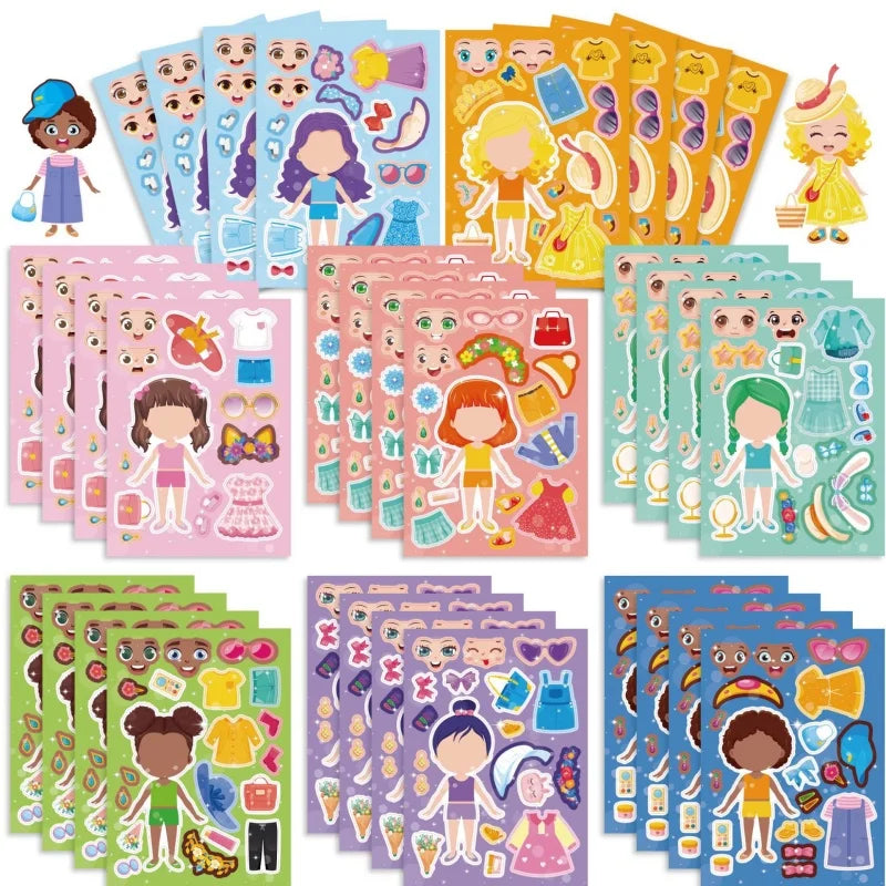 Funny Cartoon Boys Girls Dress Up Puzzle Stickers Kids DIY Make Face