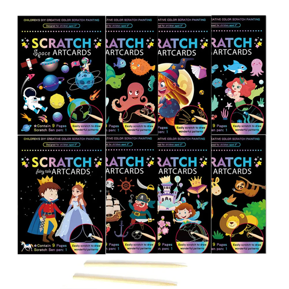 Children Scratch Painting Magic Rainbow Colors Art Card Books Early