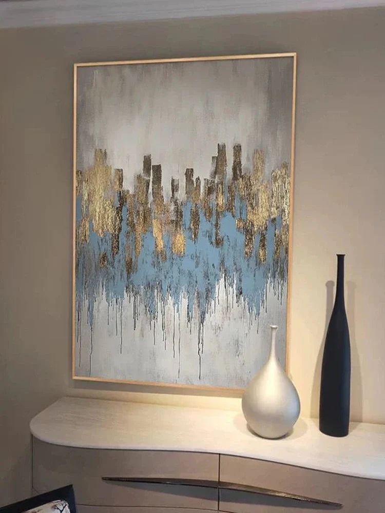 Handmade Abstract Gold Foil Oil Painting on Canvas | Wall Art