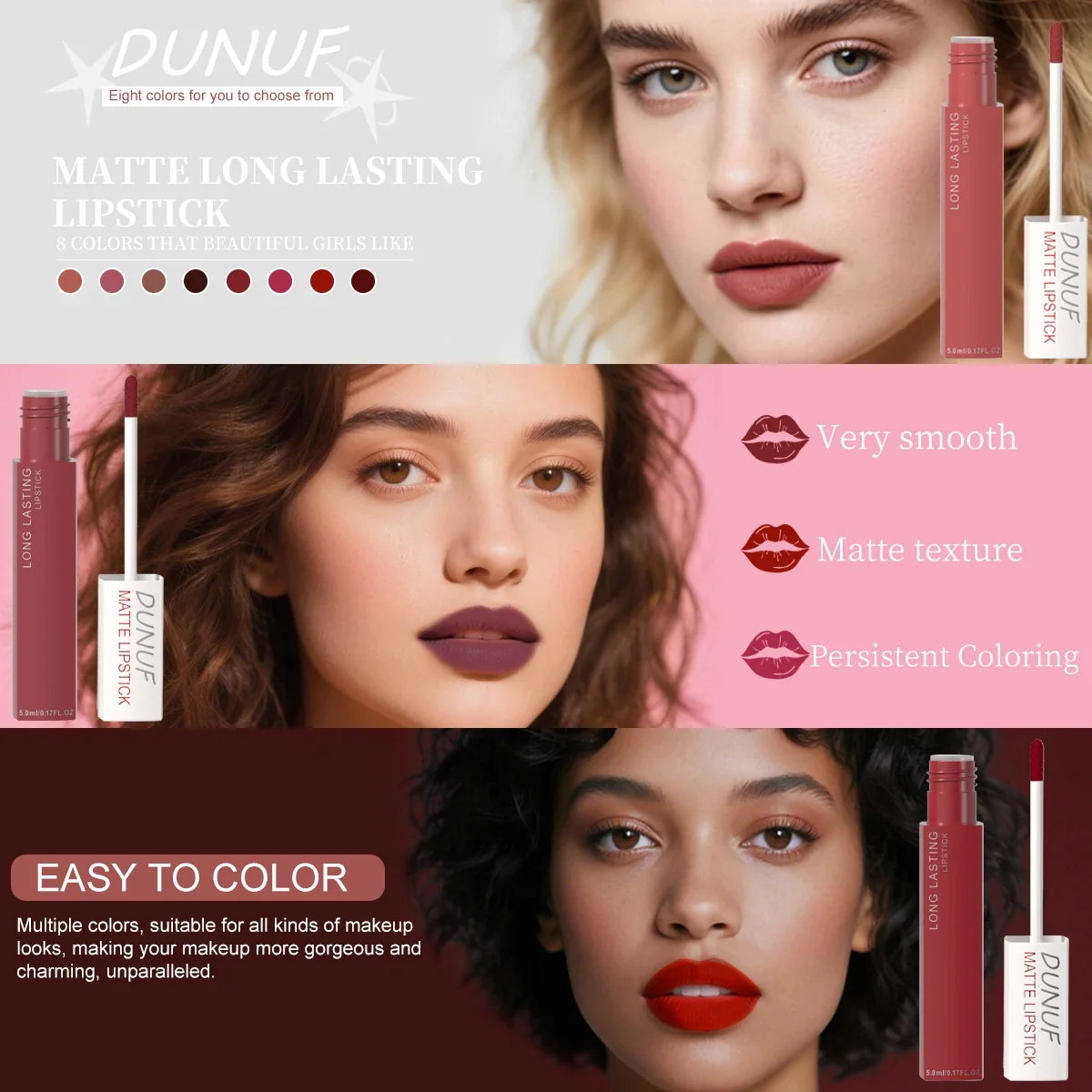 DUNUF Matte Lip Gloss – Waterproof, Long-Lasting, Non-Stick
