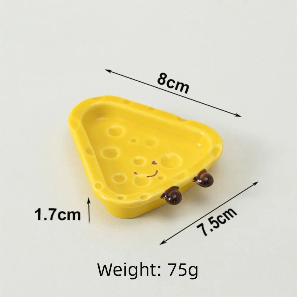 Cheese Shape Ceramic Dish | Hand-Painted Decorative Ornament