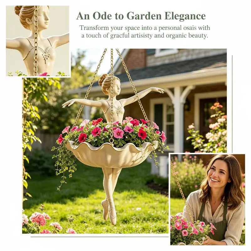 Resin Ballerina Hanging Planter – UV Resistant Fairy Flower Pot