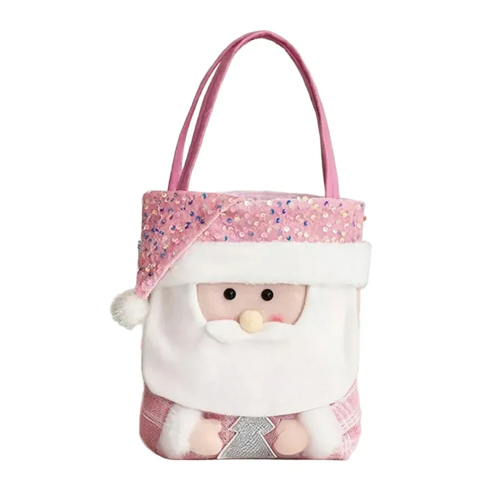 Christmas Gift Bag – Cartoon Doll Fabric & Pink Beads | Festive