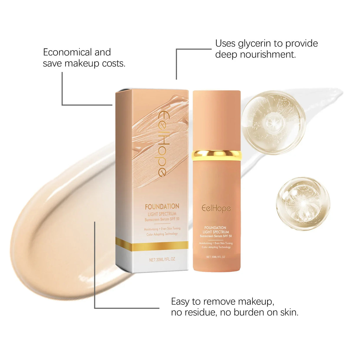 Eelhope 4-in-1 Color Changing Foundation SPF 50+ Matte 30ml
