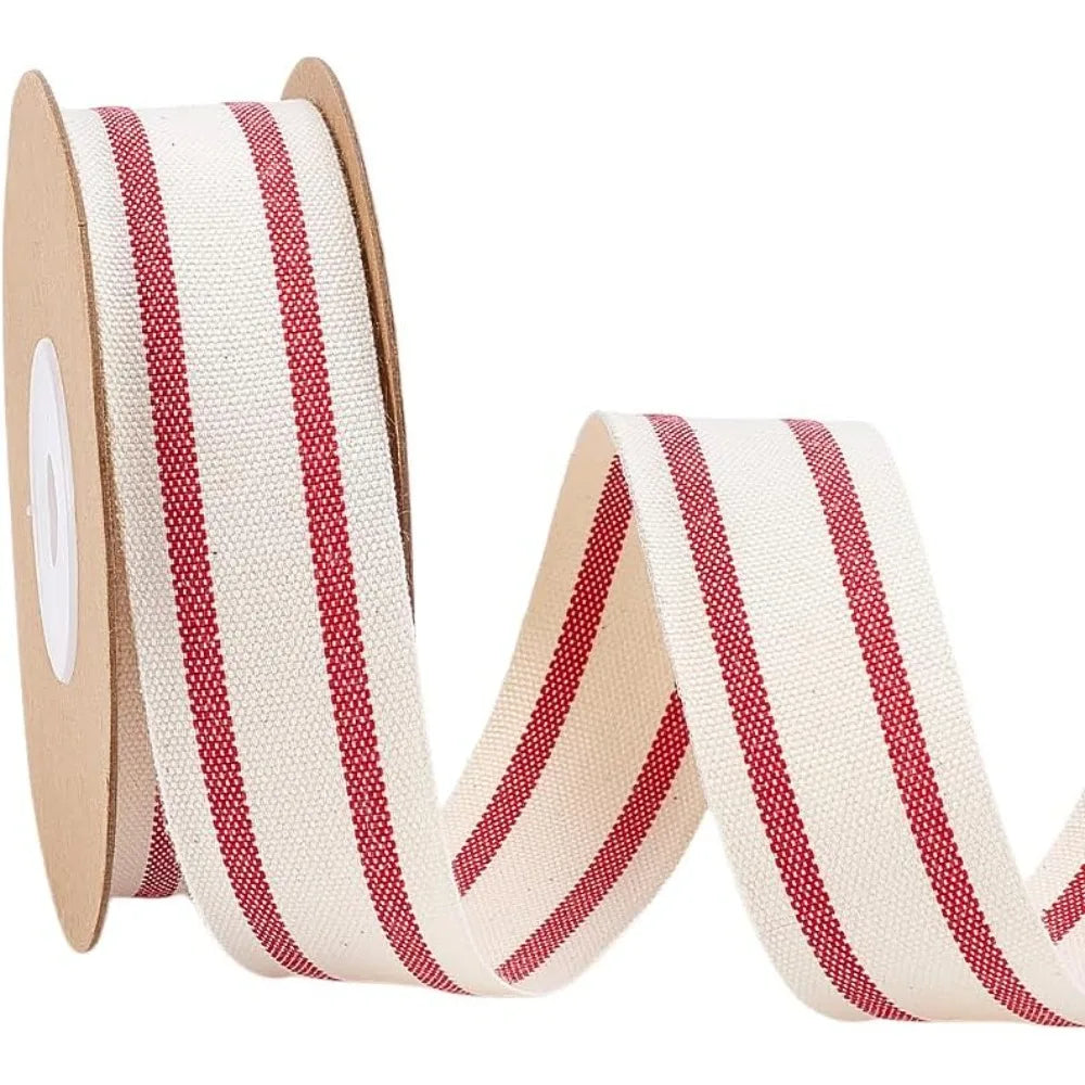 Dark Red Striped Cotton Ribbon – 1 Inch x 10 Yards DIY Craft