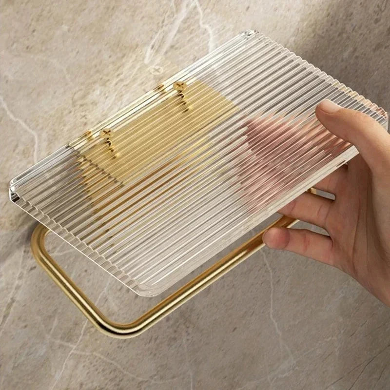 Gold Toilet Paper Holder with Shelf – No-Drill Acrylic Design