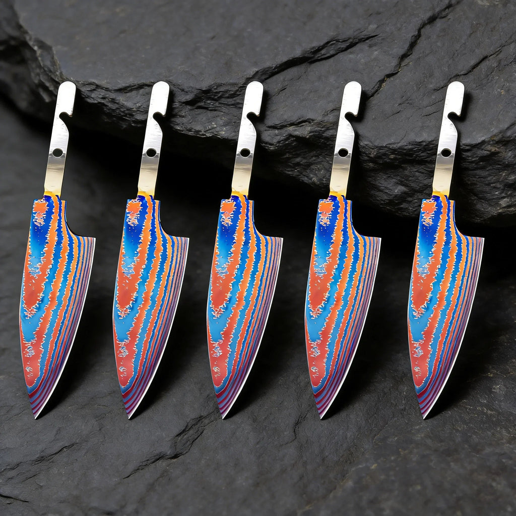 Hand Forged Titanium Damascus Blank Blade Fruit Knife – No Handle