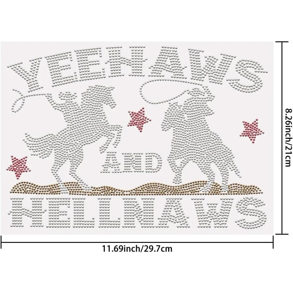 Glass Rhinestone Iron-On Patch – Cowboy Design 29.7x21cm