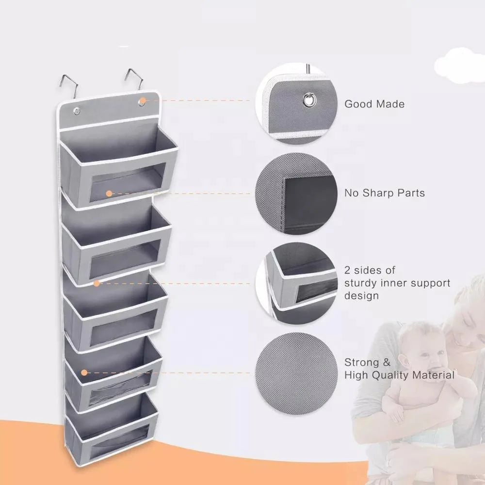 5-Shelf Hanging Storage Organizer Behind Door Anti-tilt 5 Large
