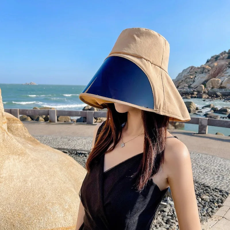 Wide Brim UV Bucket Hat with Full Face Visor | Sun Protection