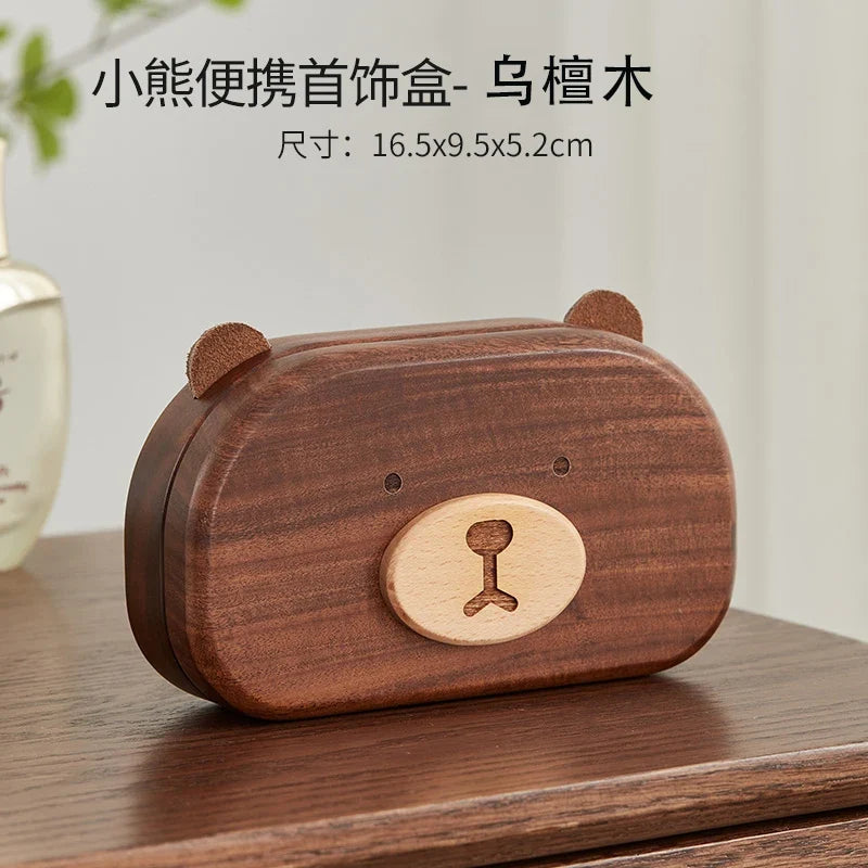 Solid Wood Bear Jewelry Box – Ring & Necklace Organizer