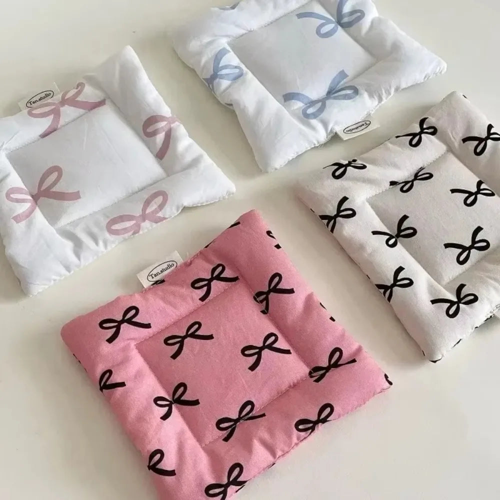Korean Bow Cotton Coaster – Double-Sided Fabric Mat & Key Tray