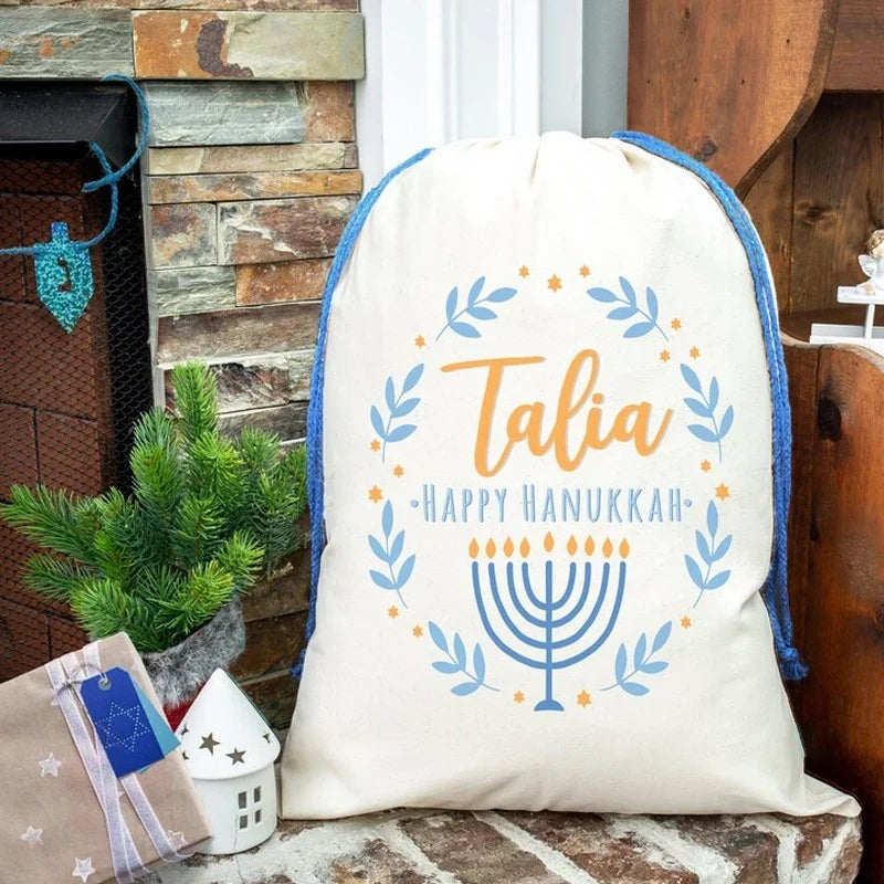 Personalized Hanukkah Drawstring Gift Bag with Child's Name