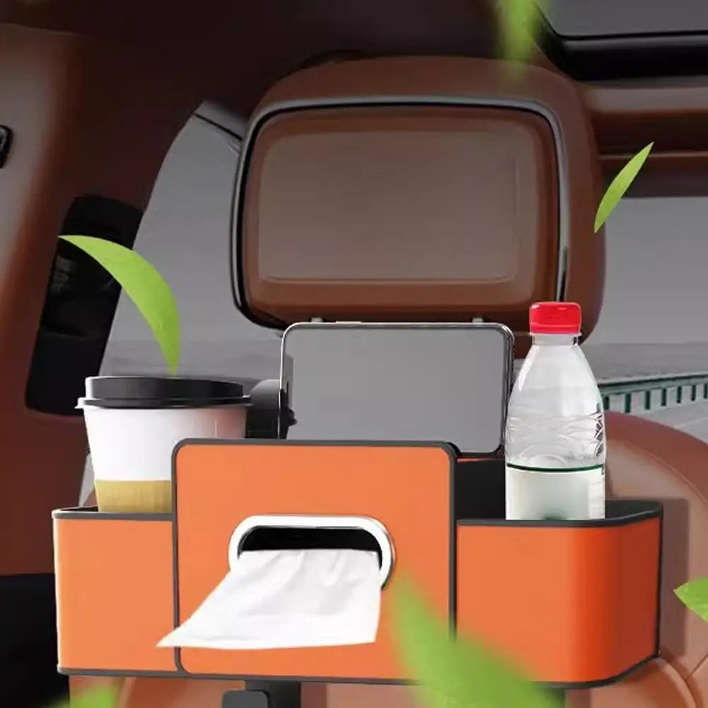 4-in-1 Car Backseat Organizer | Tissue Holder & Cup Stand