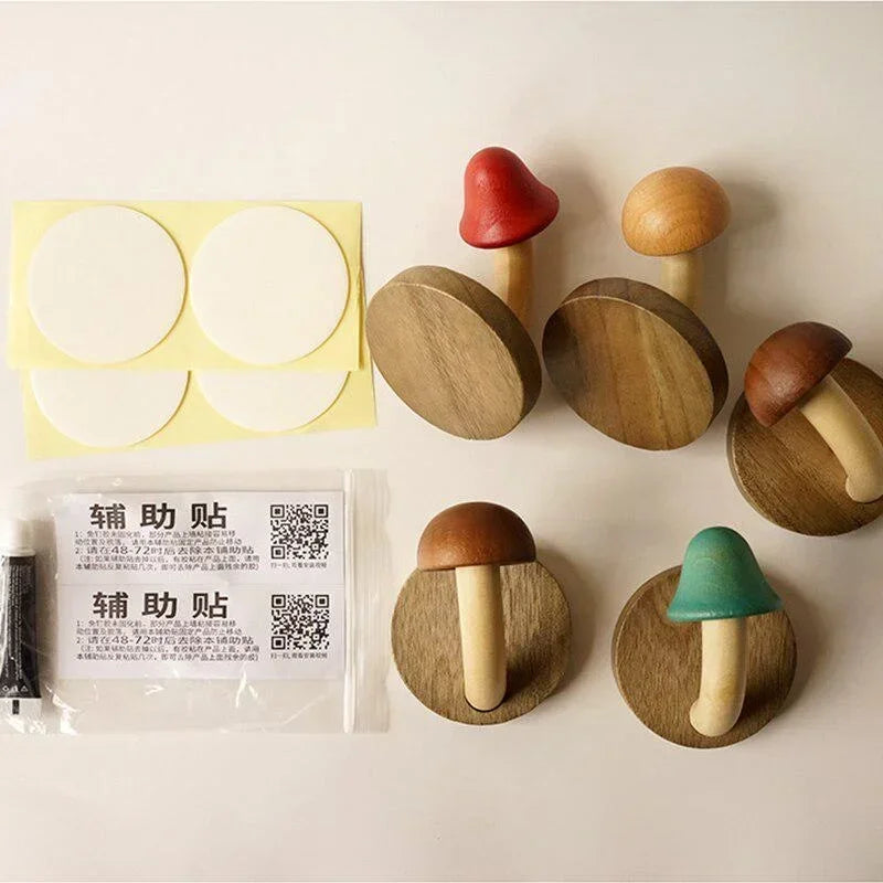 Wooden Mushroom Wall Hook – Self-Adhesive Clothes & Cap Hanger