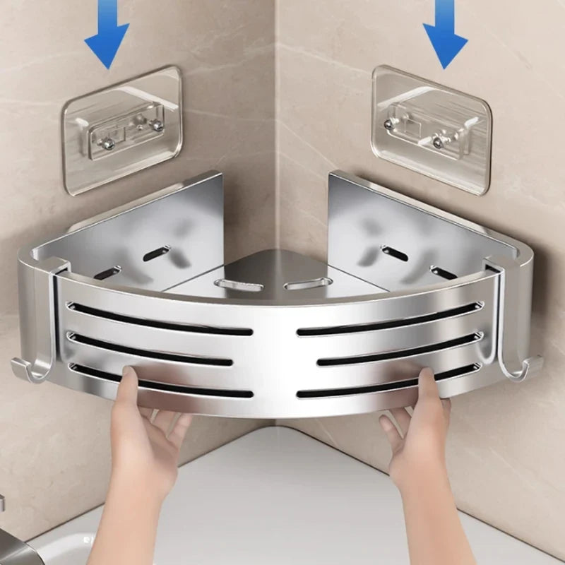 YUNJIEYA Adhesive Corner Shower Shelf | No-Drill Aluminum Rack