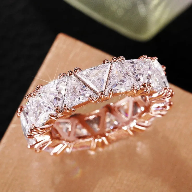 Huitan Triangular CZ Crystal Ring for Women | Wedding Jewelry