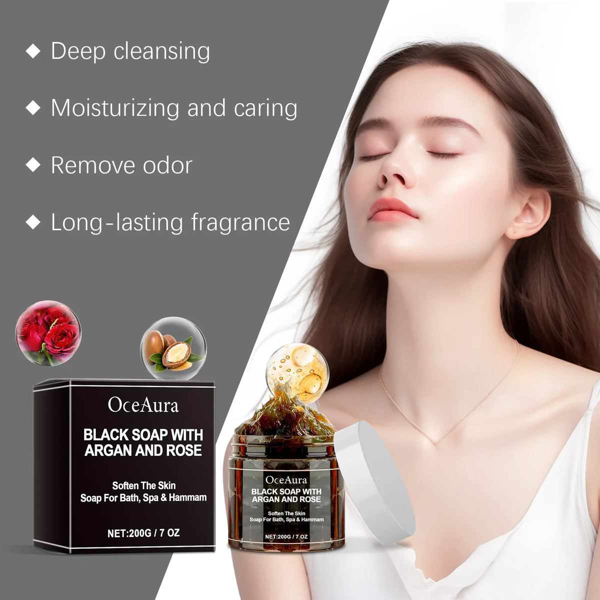 OceAura Black Soap Body Scrub – Exfoliating, Acne & Deep Cleanse