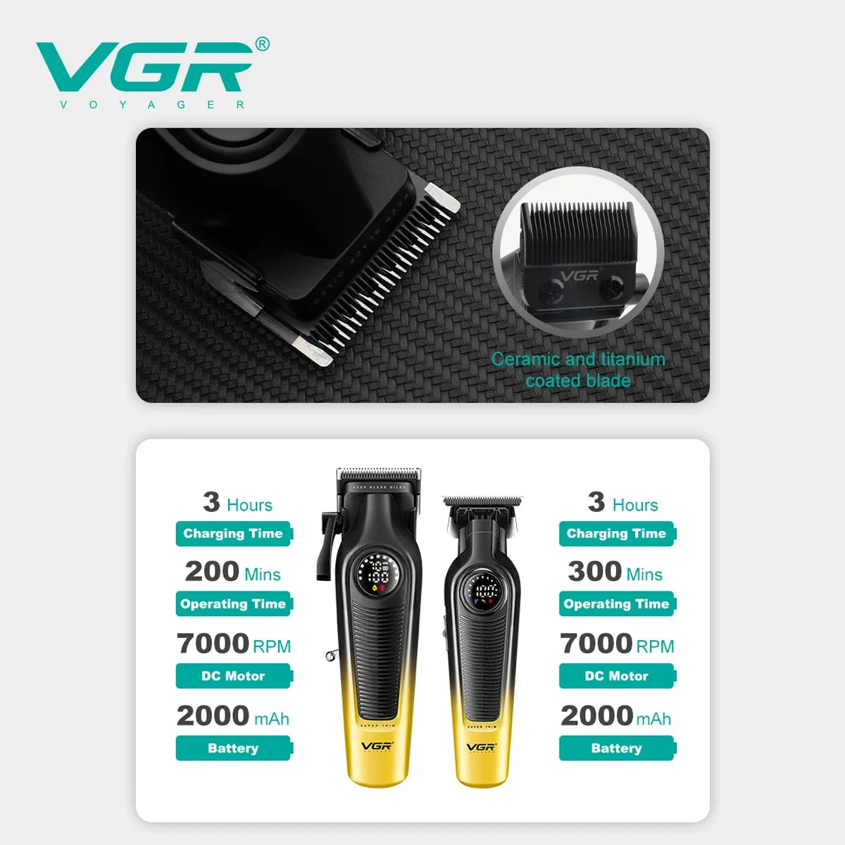 VGR 2-Piece Men's Electric Hair Clipper & Trimmer Set V-196 996