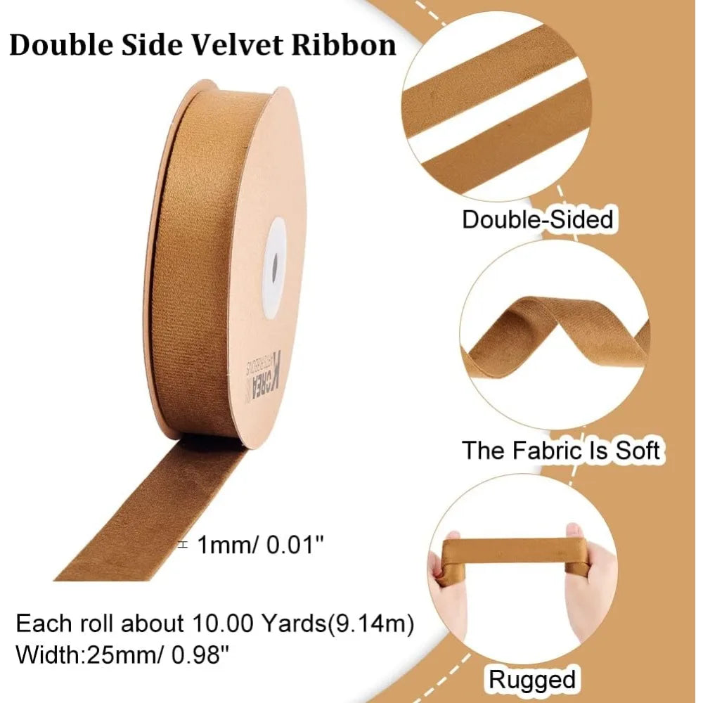 Double-Sided Velvet Ribbon Camel 1 Inch 10 Yards | Craft Ribbon
