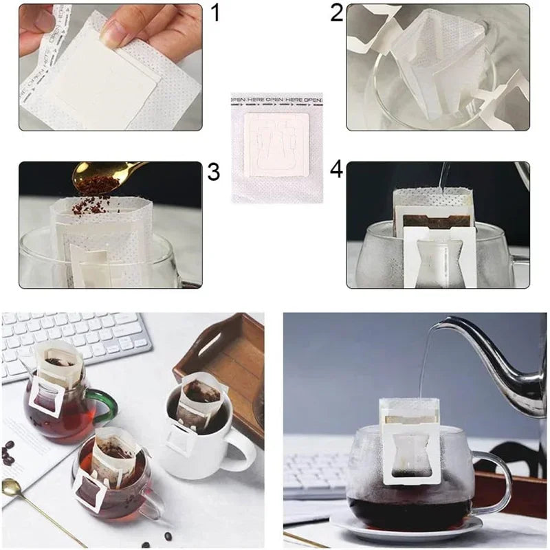 Biodegradable Disposable Drip Coffee Filter Bags – 50 Pack